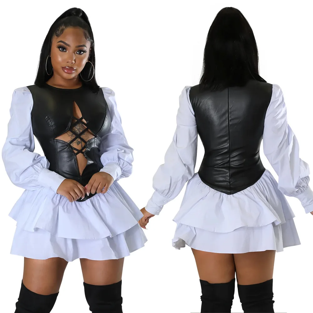 Hot Sale Fashion Round Neck PU Stitching Polyester Cotton Long Sleeve Pleated Dress Women
Hot Sale Fashion Round Neck PU Stitching Polyester Cotton Long Sleeve Pleated Dress Women