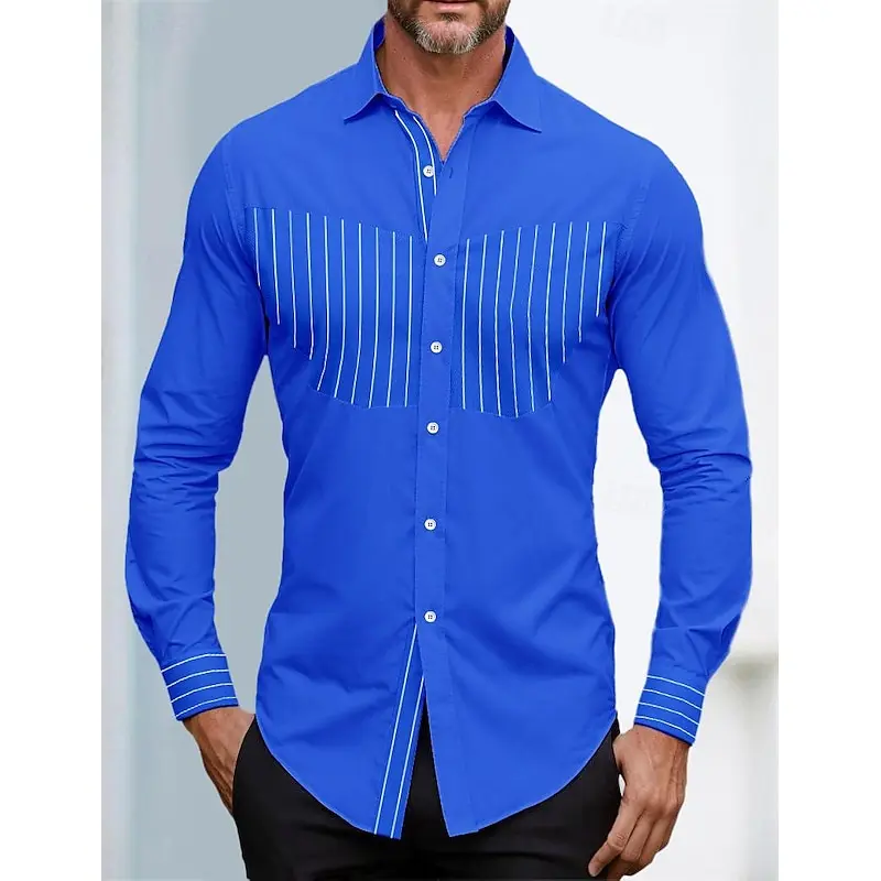 

Полосатая Мужская рубашка на пуговицах, гавайская блузка с длинным рукавом, однотонная Повседневная курортная одежда с лацканами, на лето