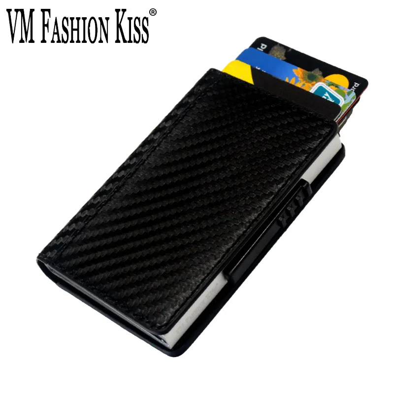 

VM FASHION KISS Magnetic Buckle Automatic Pop-up Card Metal Purse Bank Card Box Cardholder RFID Safety Minimalist Wallet Holder