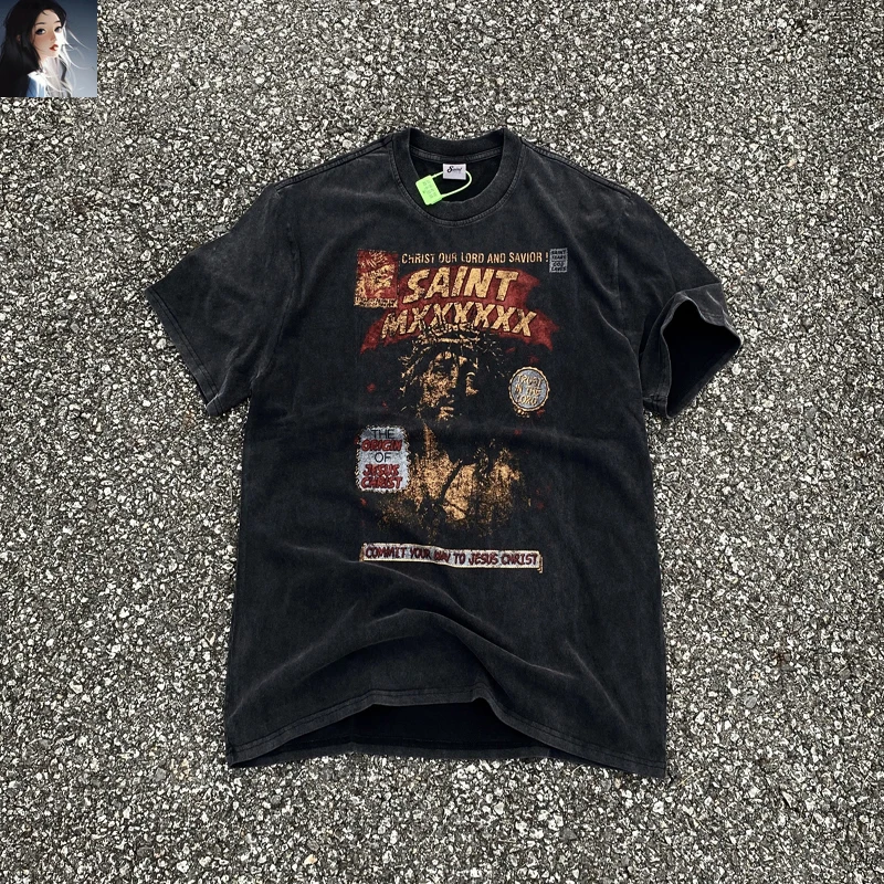 Washed Saint Michael Cracked Jesus Print T Shirt Men Women Best Quality Cotton Casual Loose T-Shirt Top Tee
Washed Saint Michael Cracked Jesus Print T Shirt Men Women Best Quality Cotton Casual Loose T-Shirt Top Tee