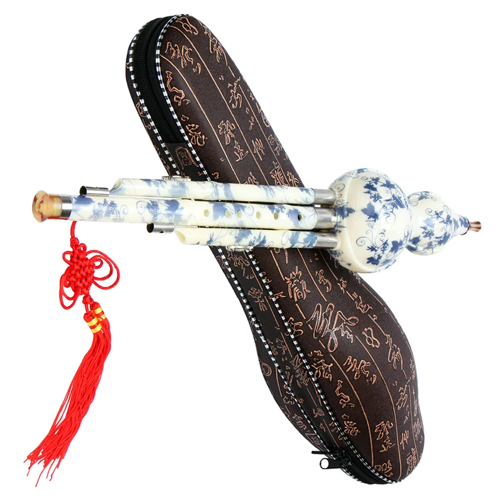 

Blue and White Porcelain Gourd Silk Instrument for Beginner Chinese Cucurbit Flute Musical Instruments Synthetic Pupils