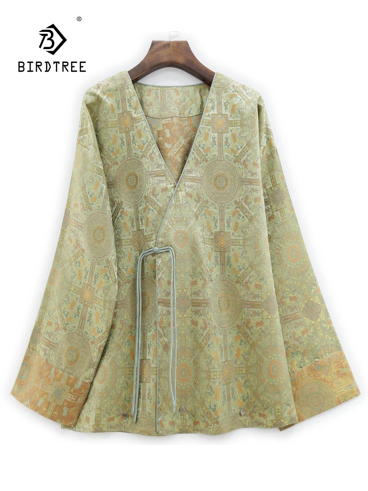 Birdtree 45MM Mulberry Silk XiangYunSha Song Brocade Shirt Women V-Neck Loose Jacquard Retro Fashion Mom's Autumn Top T3D454QC
Birdtree 45MM Mulberry Silk XiangYunSha Song Brocade Shirt Women V-Neck Loose Jacquard Retro Fashion Mom's Autumn Top T3D454QC