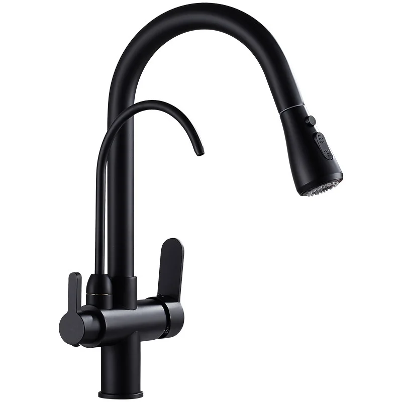 Copper black three in one water purifier faucet cold and hot rotating double outlet vegetable basin pull-out kitchen
Copper black three in one water purifier faucet cold and hot rotating double outlet vegetable basin pull-out kitchen