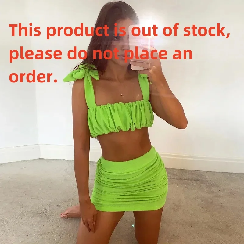 

Elegant Ruched Crop Top and Skirt 2 Piece Set Outfits for Women Co-Ord Sets Sexy Matching Sets Club Party Clothes Skirt Sets