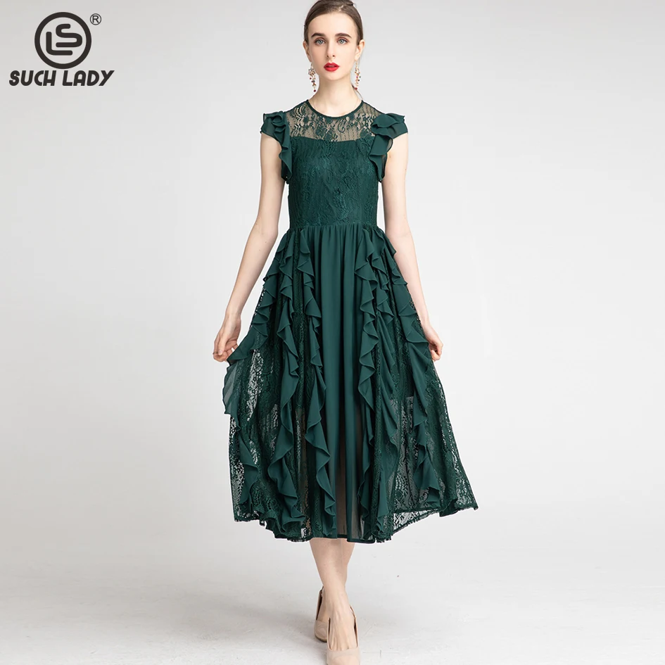 Women's Runway Dress O Neck Flare Sleeves Ruffles Embroidery Lace Patchwork Elegant Fashion Mid Dresses Vestidos
Women's Runway Dress O Neck Flare Sleeves Ruffles Embroidery Lace Patchwork Elegant Fashion Mid Dresses Vestidos