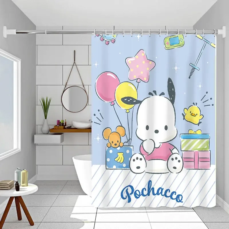 

Hellokitty Pochacco Cartoon Shower Curtains Kawaii Sanrios Cinnamonroll Waterproof Polyester Bathroom Curtain with Hooks Gift