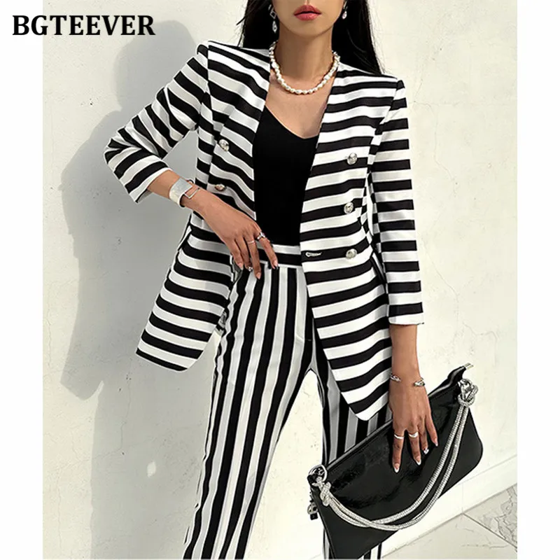 Стильные женские костюмы BGTEEVER с брюками в полоску, двубортный Тонкий Блейзер, куртки, женские брюки-карандаш, Осенний Женский комплект из Блейзера
Стильные женские костюмы BGTEEVER с брюками в полоску, двубортный Тонкий Блейзер, куртки, женские брюки-карандаш, Осенний Женский комплект из Блейзера