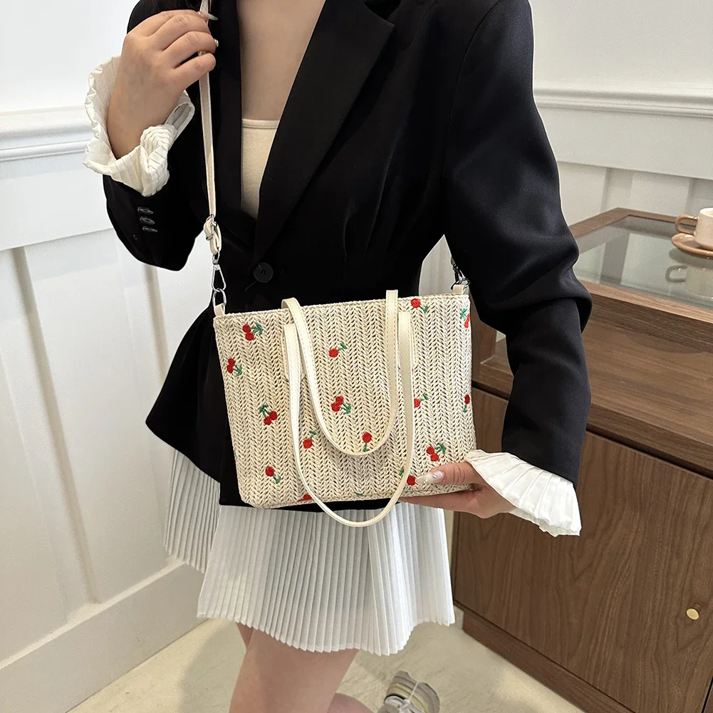 Cherry Straw Woven Tote - Multi-Way Raffia Summer Shopper Bag 8 S4b56b17a69ba46e89bda762e3fe96fef3