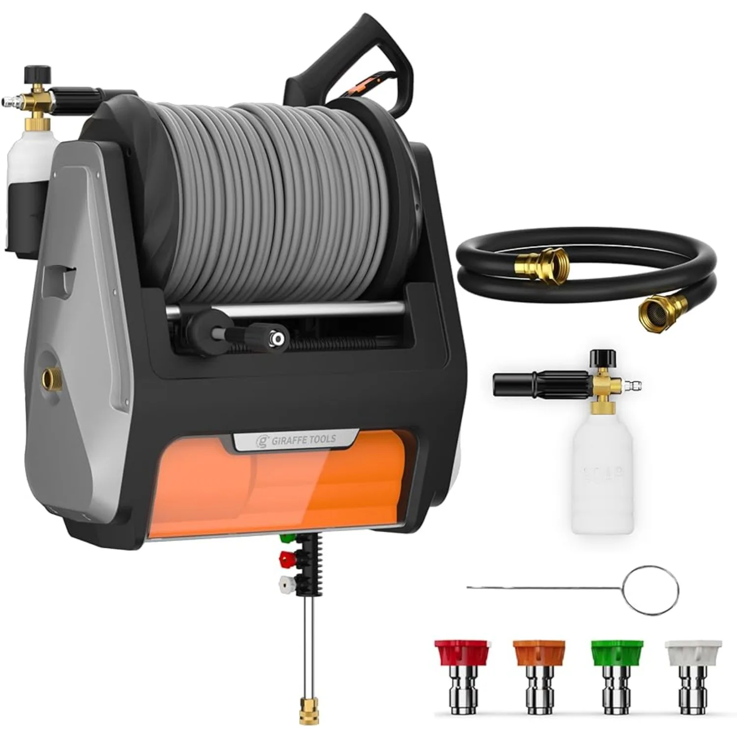 

Pressure Washer PRO, 2500PSI 1.6GPM, Electric Power Washer with 100FT Retractable Hoses for Cars, Fences, Patios, Dark Silver