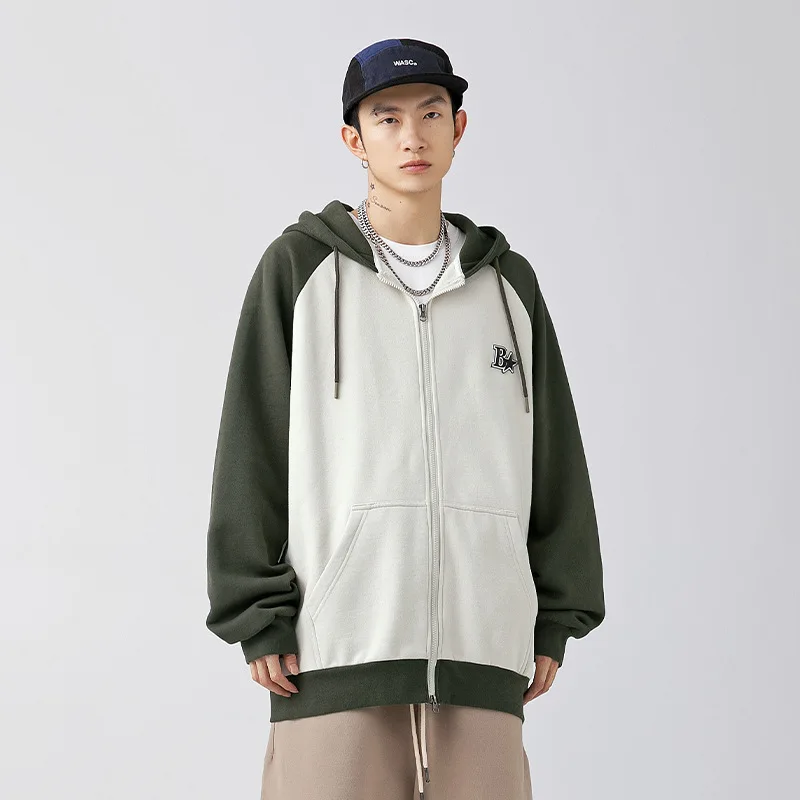 

EBAIHUI Zip Up Hoodie Male Patchwork Contrast Spring and Autumn Casual Japan Style Couple Coat High Street Men Clothing Tops