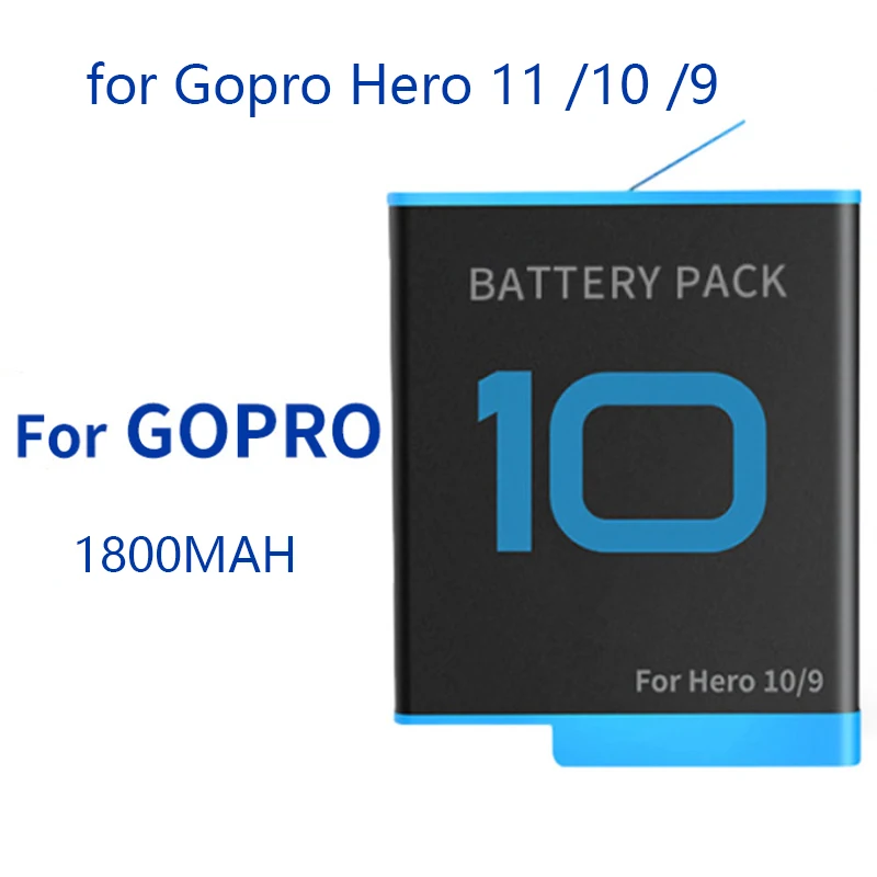 

1800mAh Rechargeable Go Pro Action Sports Camera Battery for Gopro Hero 11 10 9 Black