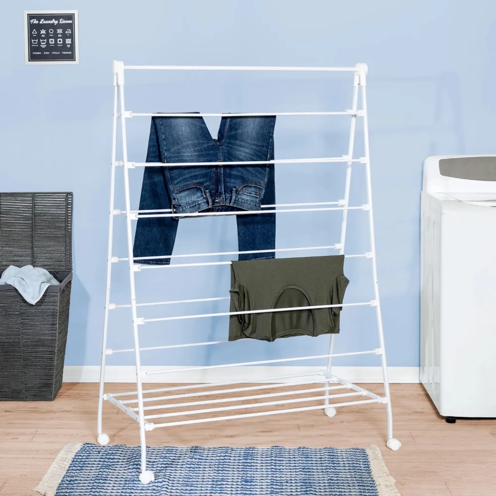 

Collapsible Steel Rolling A-Frame Clothes Drying Rack, Organizador Armario，21.00 X 41.00 X 58.00 Inches