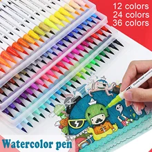 

Double-headed Watercolor Pen Kit with Soft-tip Needle Tip 12/24/36 Color Water-based Painting Pen Set for DIY Craft Art Supplies