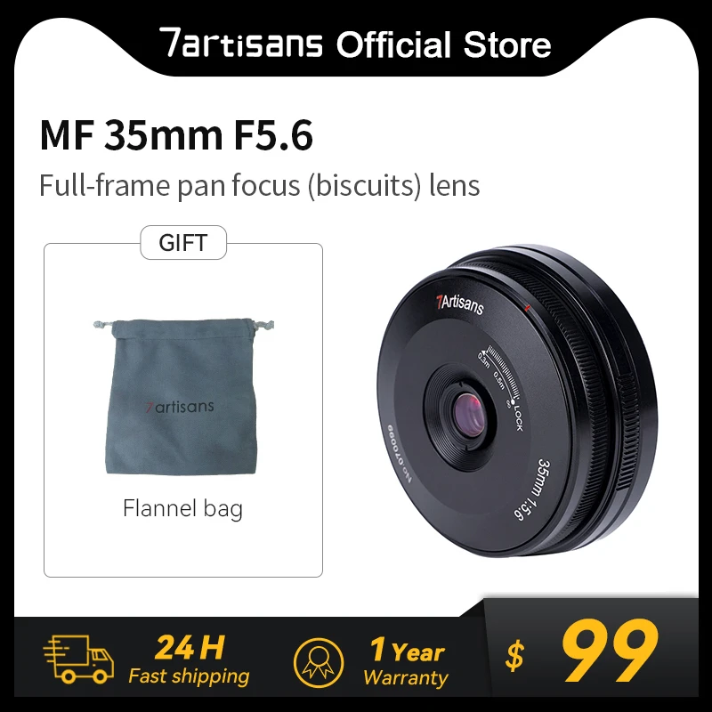 

7artisans 35mm F5.6 Full Frame Manual Ultra-Thin Pancake Lens for Leica L Leica M M10 Sony E A7S A6000 Nikon Z Z50 Cameras Lens