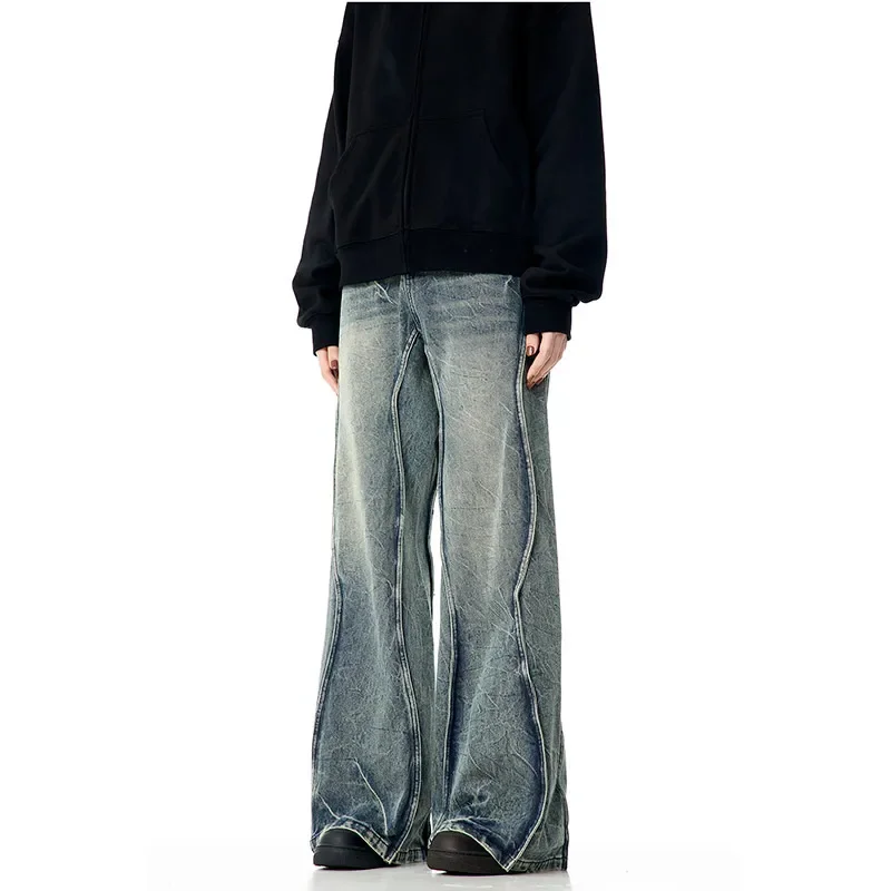 

Синие женские джинсы с высокой талией, модная винтажная уличная одежда в стиле хип-хоп, джинсы с широкими штанинами Y2K, 2024, женские брюки-багги, джинсовые брюки