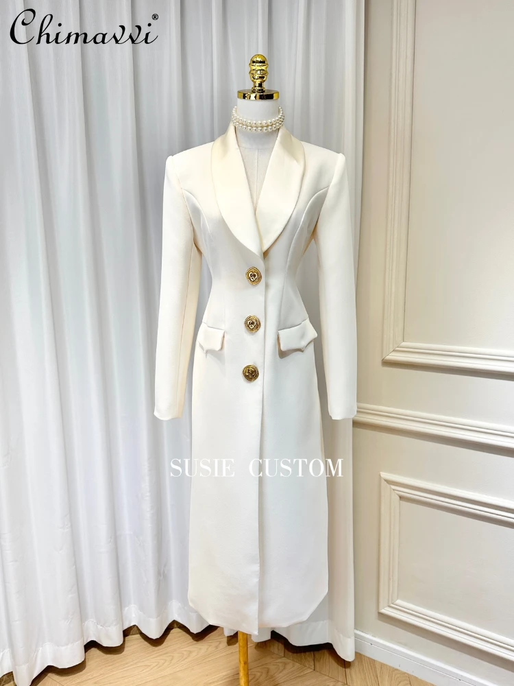 

High-End Fashionable Satin V-neck Solid Color Stitching Women Suit Coats Spring Autumn Elegant Slim Fit Mid-Length Jackets