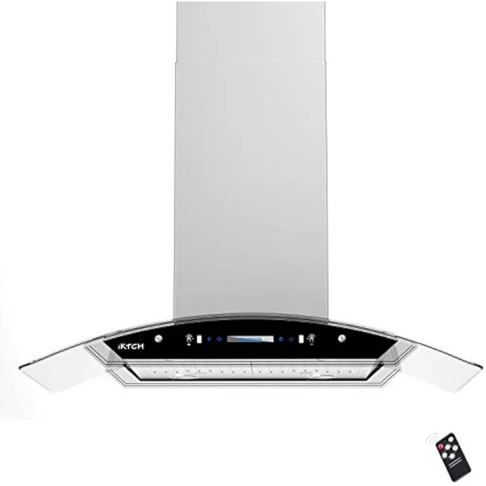 

30"Island Mount Range Hood,900 CFM Ducted Range Hood with 4 Speed Fan,Stainless Steel& Tempered Glass Range Hood