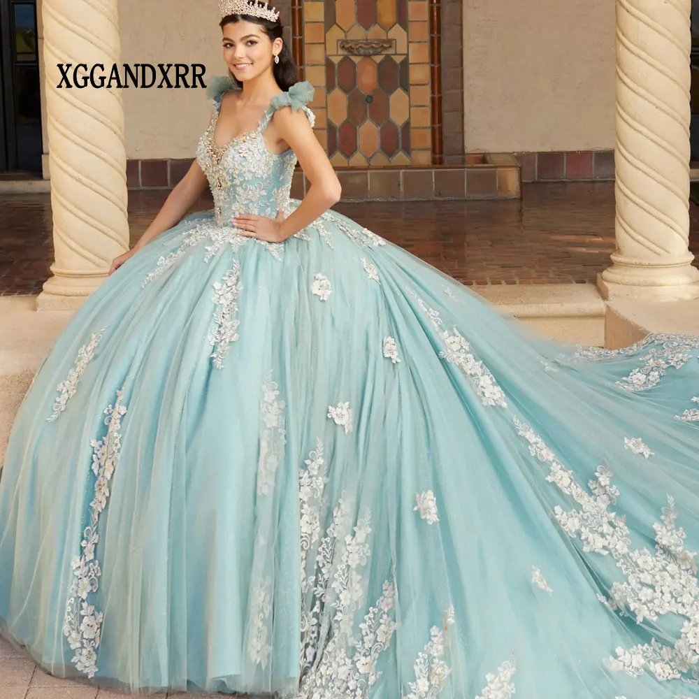 

Aqua Blue Princess Quinceanera Dresses 2024 Flower Ball Gown Sweet 15 16 Dress Vestidos De 15 Anos Quinceañera Pageant Birthday