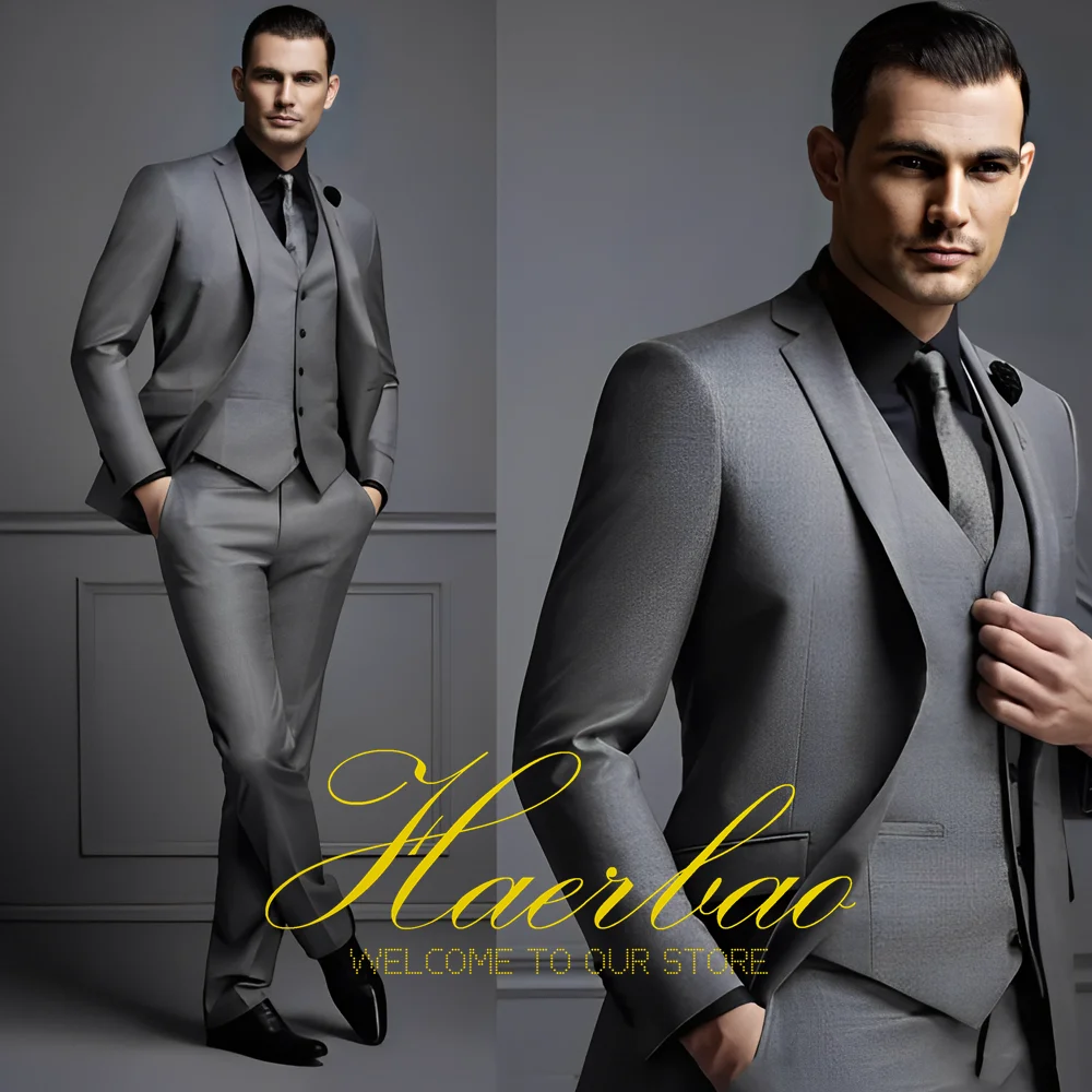 

Business Men's Suit 3-piece Set (Jacket Pants Vest) Wedding Groom Tuxedo Formal Queue Clothes Slim Fit Blazer