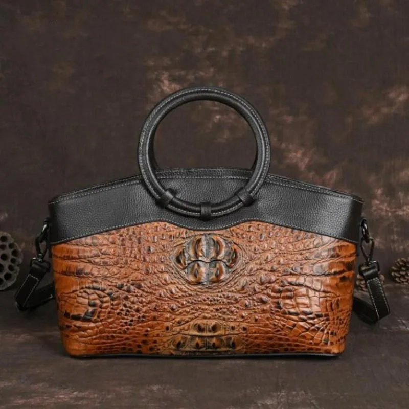 

2024 New Luxury Handbags Women Bags Designer Genuine Leather tote bag Vintage Crocodile Embossed Boston Cowhide Shoulder Bags