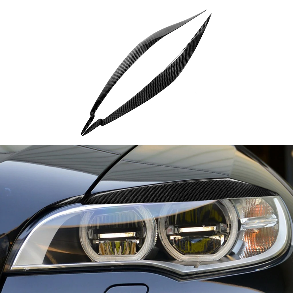 

1pair Real Carbon Fiber Car Headlights Eyebrow Eyelids Trim Cover For BMW E71 X6 X6M 2008 2009 2010 2011 2012 2013 2014