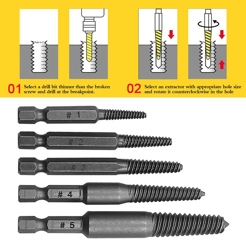

5pcs/Set Screw Extractor Center Drill Bits Guide Set Broken Damaged Bolt Remover Hex Shank And Spanner For Broken Hand Tool