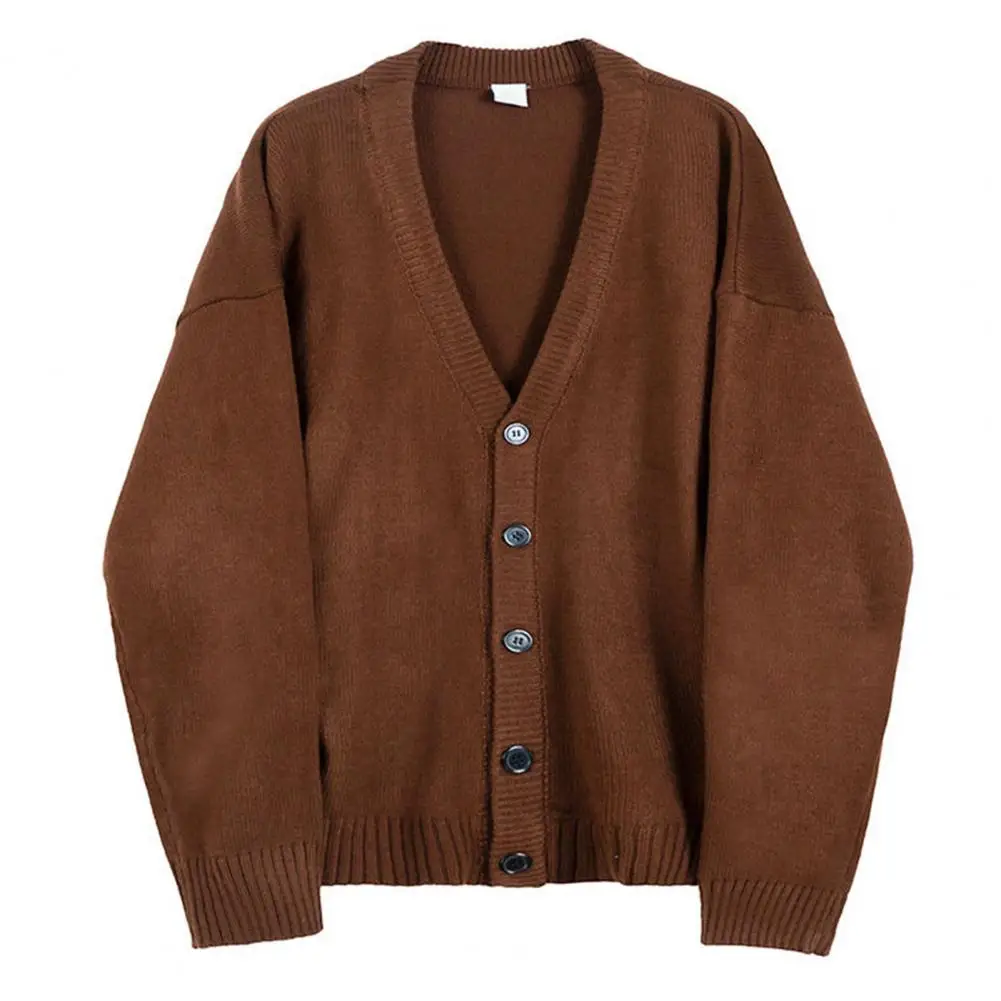 

Men Knitwear Comfy Knitting Cardigan Ribbed Trim Men Autumn Winter Solid Color Buttons Placket Knitted Coat Coldproof