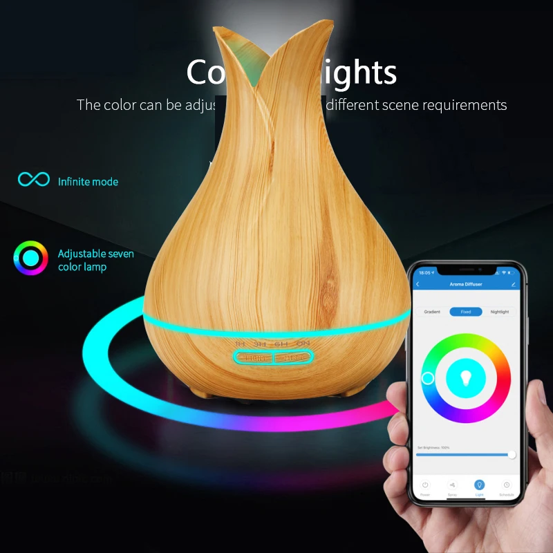 

Tuya Smart Wifi Humidifier with Colorgul LED Light WiFi Aroma Diffuser Timer Wireless Control Work with Home Compatible