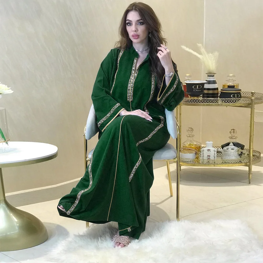 

Diamonds Abaya Dubai Turkey Kaftan Muslim Women Maxi Dress Eid Ramadan Djellaba Arab Robe Islamic Jalabiya Caftan Moroccan Gown