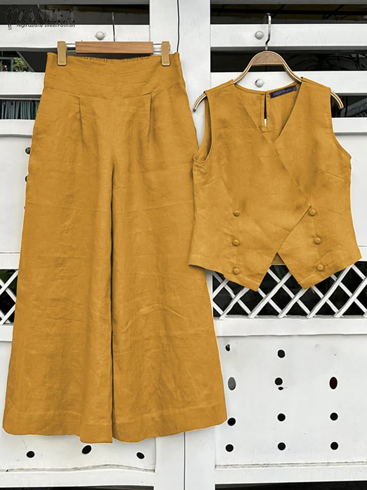 Костюм ZANZEA женский офисный из двух предметов, жилет без рукавов и длинные брюки с широкими штанинами, повседневный свободный однотонный комплект, 2024
Костюм ZANZEA женский офисный из двух предметов, жилет без рукавов и длинные брюки с широкими штанинами, повседневный свободный однотонный комплект, 2024