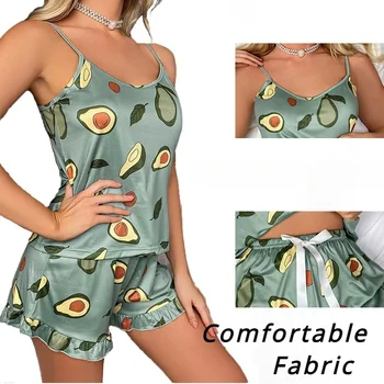 Womens Pajama Set Sexy Printed Pajamas Womens Pajamas Sleeveless Top Shorts Two Piece Set Womens Casual Wear Homewear