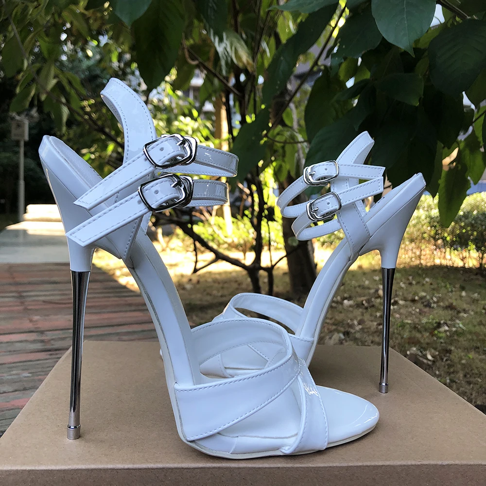 

New 16cm Extreme High Heels Women White Ankle Strap Stiletto Sandals Fetish Pole Dance Party Cross Dresser Drag Queen Man Pumps