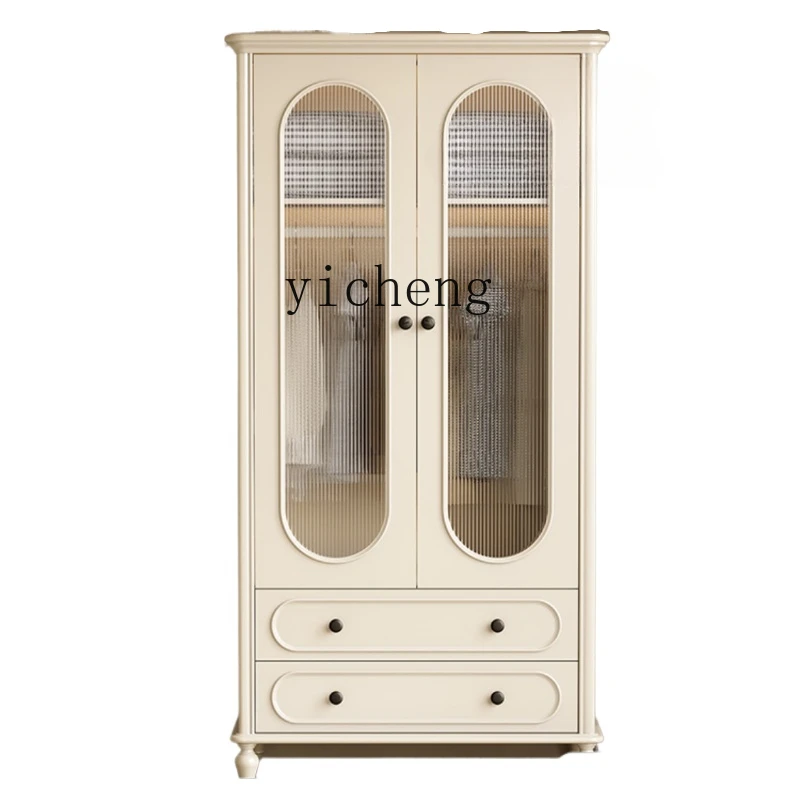 

TQH cream white solid wood wardrobe home bedroom two-door wardrobe simple storage cabinet