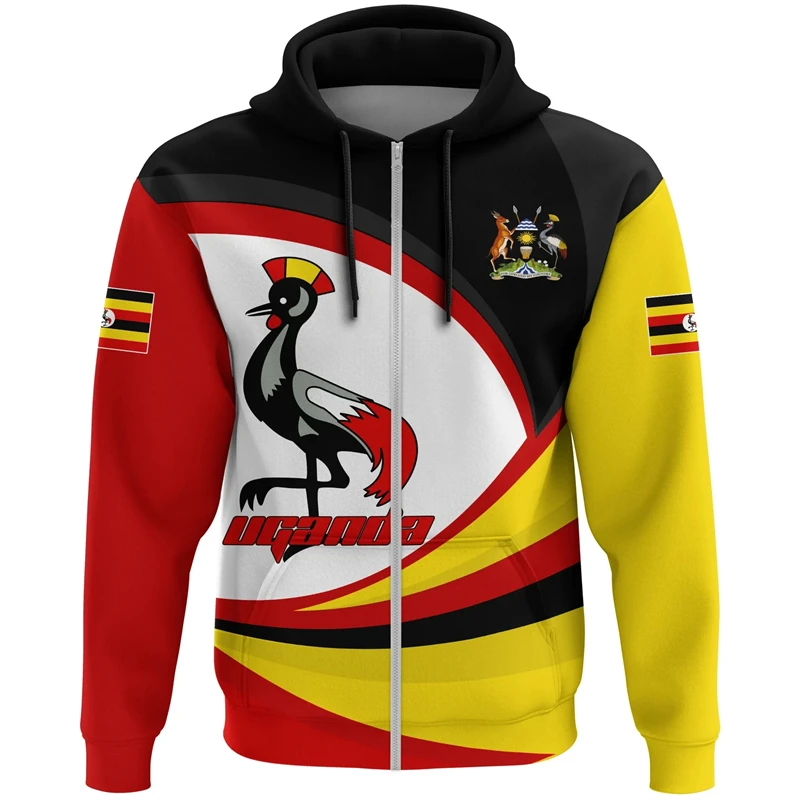 

Uganda Flag Map Graphic Sweatshirts Africa Country Zip Up Hoodies For Men Clothes Casual Boy Hoody National Emblem Streetwear