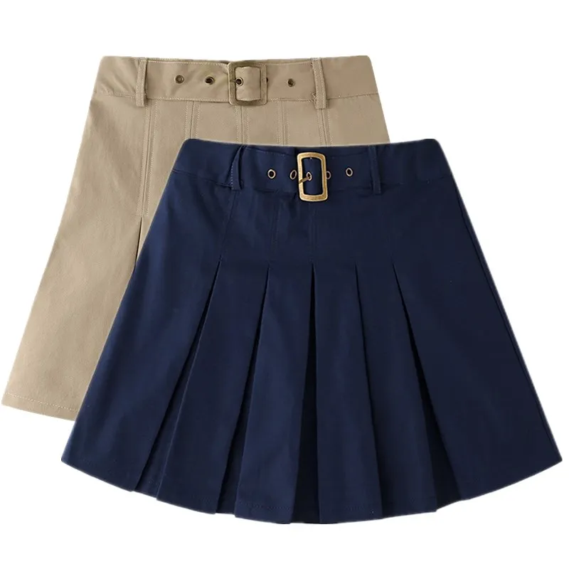 

Girls School Uniform Skirt England Style Kids Ruffles Pleated Scooter Skirt Khaki/Navy For Teenage Girl 6 8 10 12 14 16 18 20 T