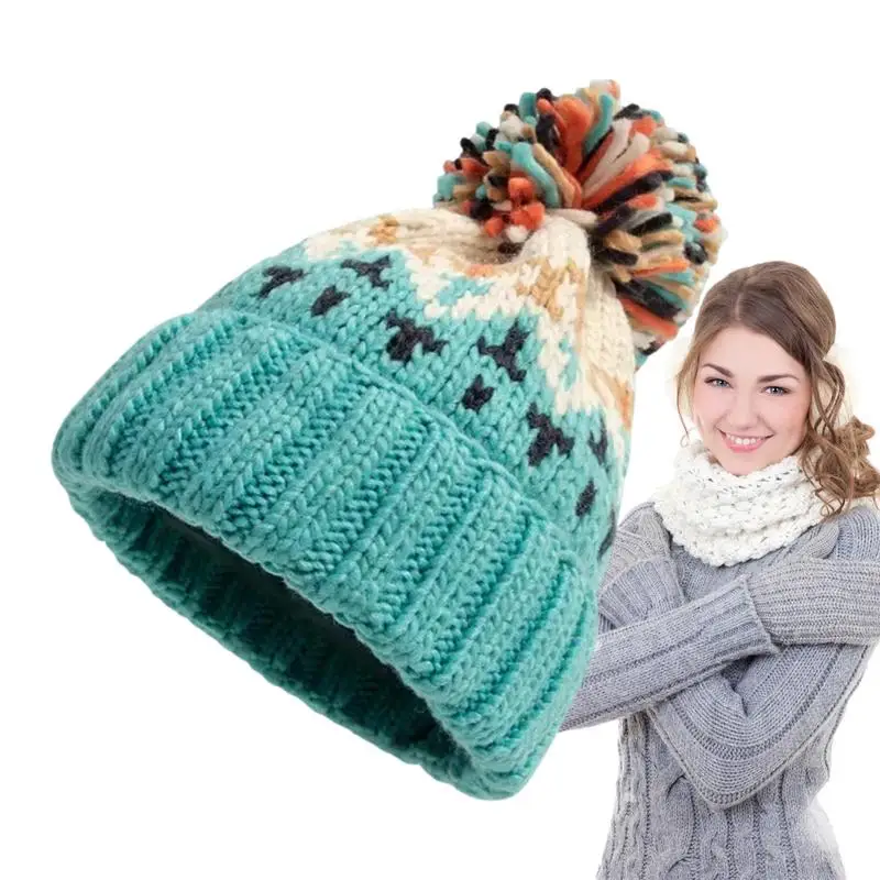 

Colorful Pom Beanie Knit Hat With Pompom Soft Knit Hat With Pompom Winter Snow Hat For Cold Weather And Outdoor
