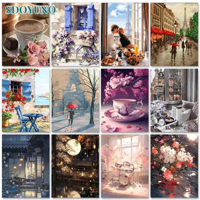 

SDOYUNO Diy Flowers Picture Painting By Numbers For Adult For Handicraft Art Landscape Drawing Coloring Kit Diy Ideas Painting D