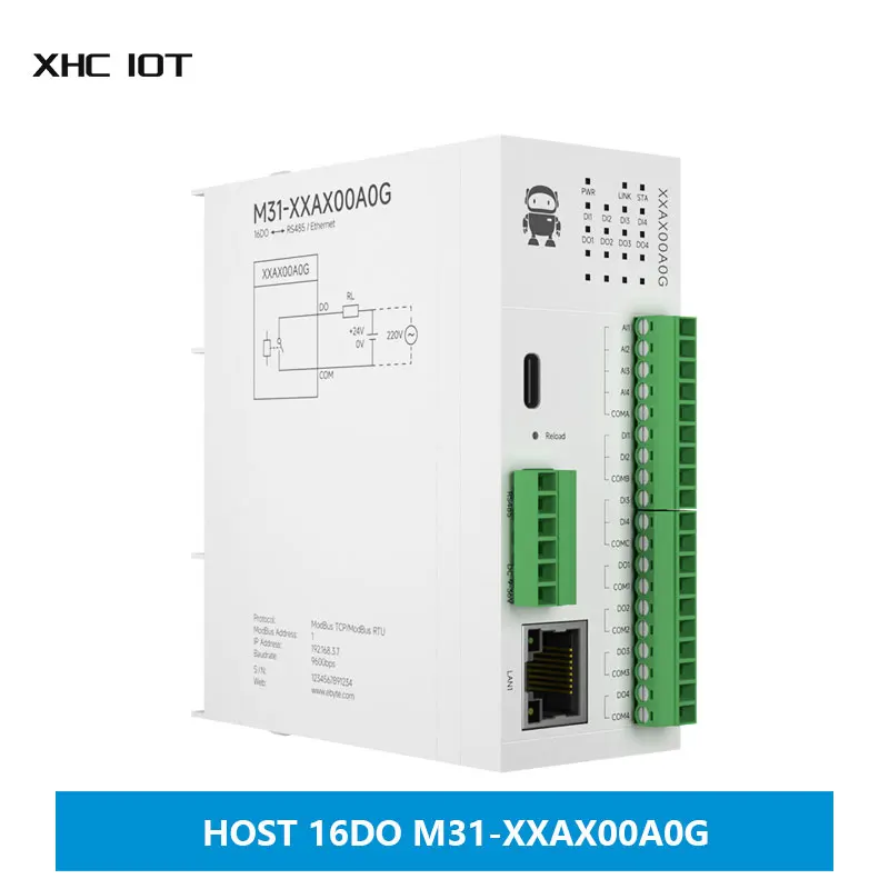 16DO RS485 RJ45 Analog Switch Acquisition Distributed Remote IO Module Host Module XHCIOT M31-XXAX00A0G Modbus TCP/RTU PNP NPN
16DO RS485 RJ45 Analog Switch Acquisition Distributed Remote IO Module Host Module XHCIOT M31-XXAX00A0G Modbus TCP/RTU PNP NPN