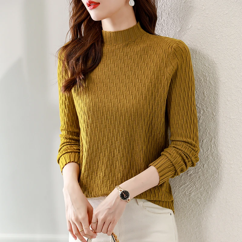 

Korean Version The New Crewneck For Autumn And Winter Is Layered With A Cashmere Sweater Pure Color Loose-fitting Knitshirt T464
