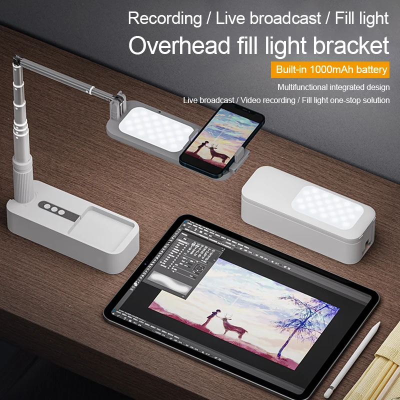 

Z65 Desktop Overhead Shooting Phone Holder Live Broadcast Stand Bluetooth Floor-standing Selfie With LED Fill Light Bracket