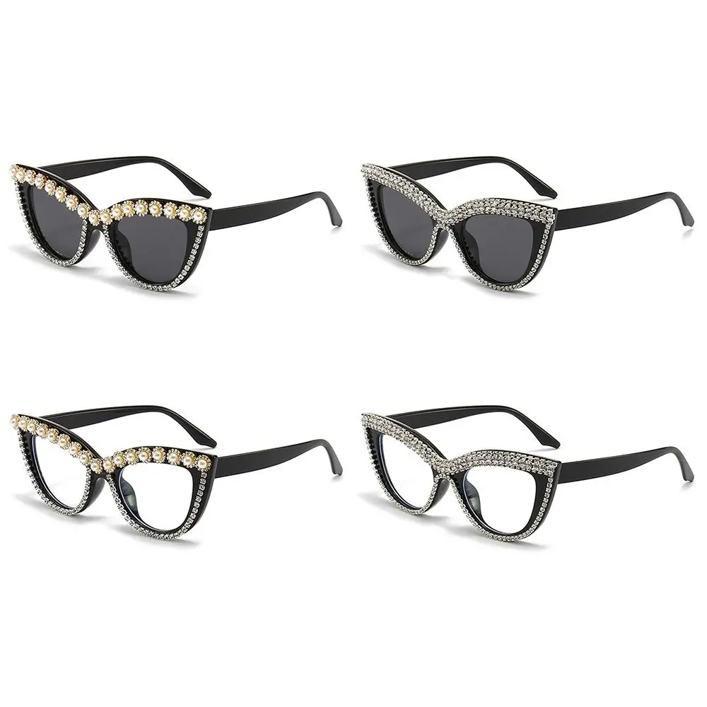 

Ювелирная оправа женские солнцезащитные очки с бриллиантами большой размер Y2K костюм искусственные очки кошачий глаз солнцезащитные очки для женщин и мужчин