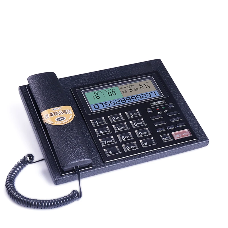 

Leather Home Landline Phone with Caller ID, Voice Report, Call Hold, Alarm Clock, Backlit, Corded Phone Telephone for Office