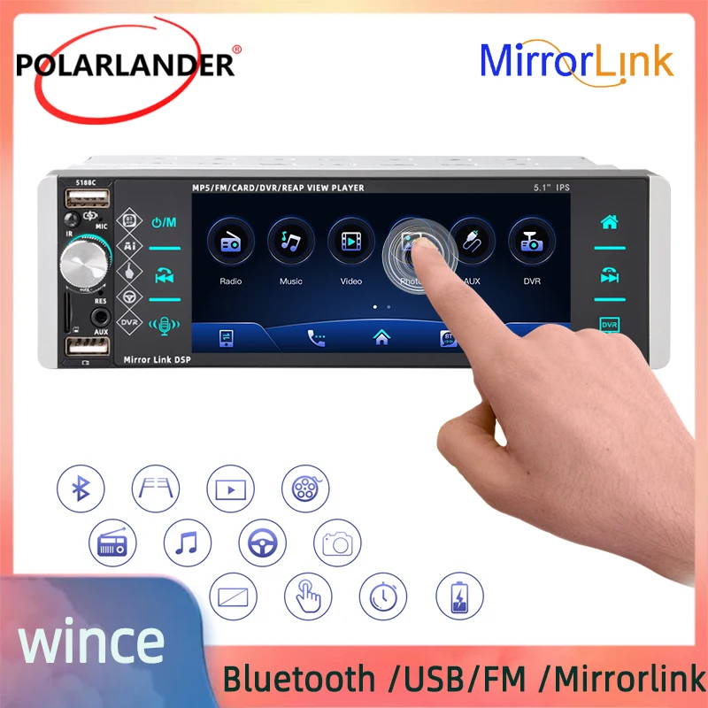 PolarLander Bluetooth MP5 1 Din 5.1 Inches MP4 FM Carplay/Android Auto Touch Screen Car Multimedia Player 4-USB Mirrorlink
PolarLander Bluetooth MP5 1 Din 5.1 Inches MP4 FM Carplay/Android Auto Touch Screen Car Multimedia Player 4-USB Mirrorlink