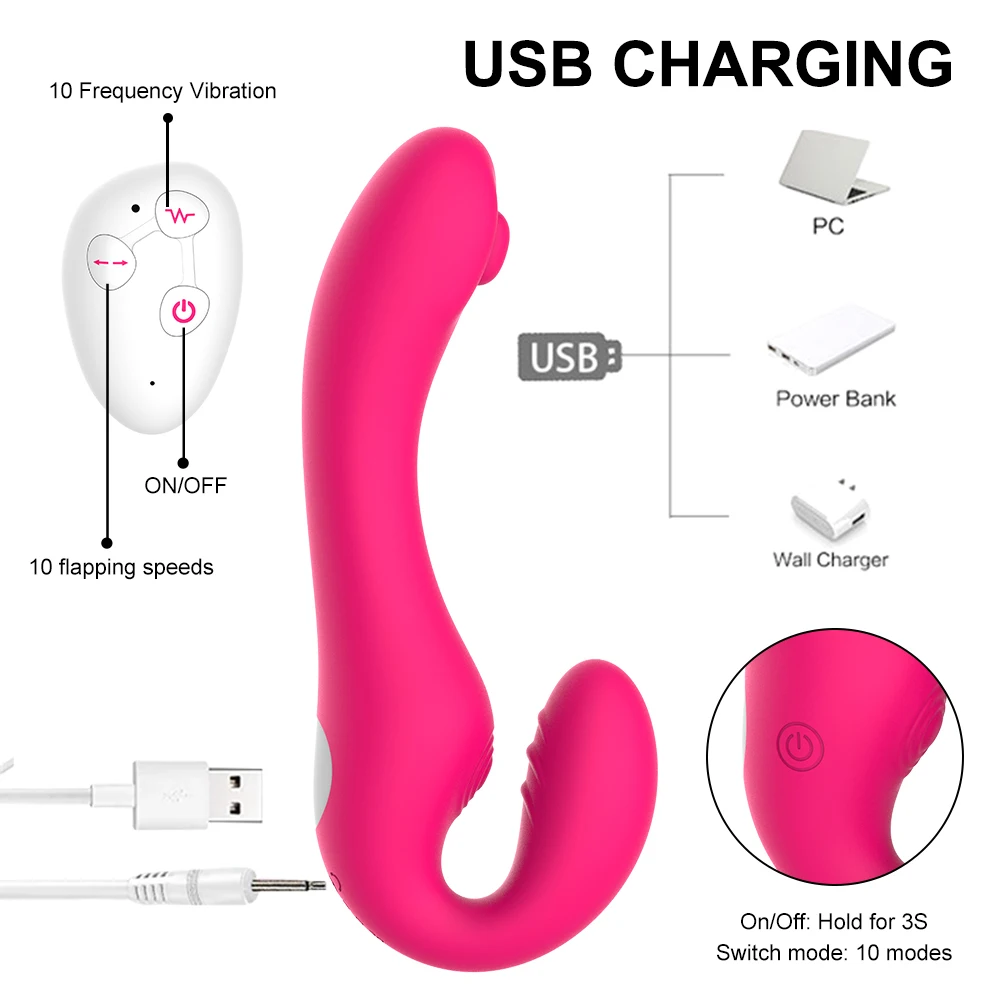 Vibromasseur gode sans bretelles pour femme, double vibrant, point G, jouets sexuels pour adultes, masseur de prostate anal pour couple, 10 vitesses 5