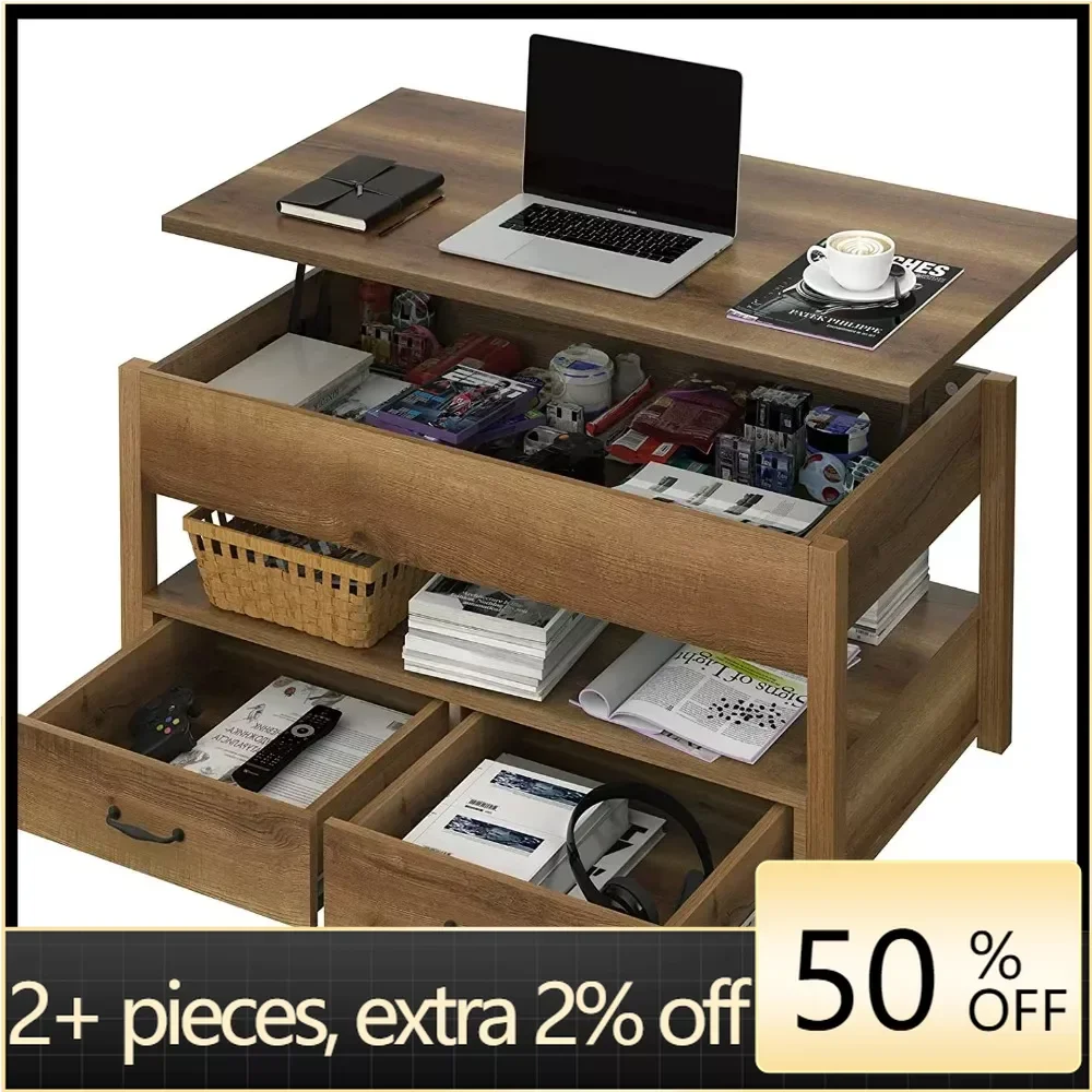

Wood Lift Top Coffee Tables With 2 Storage Drawers & Hidden Compartment for Living Room Office Rustic Brown Freight Free Café