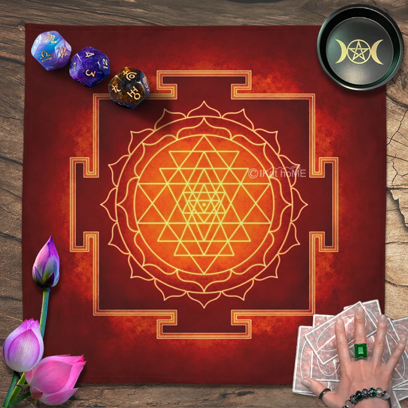 

Red Sri Yantra Mandala Tarot Tablecloth Spiritual Altar Cloth Pagan Witchcraft Spread Board Game Astrology Card Reading Pad Mat