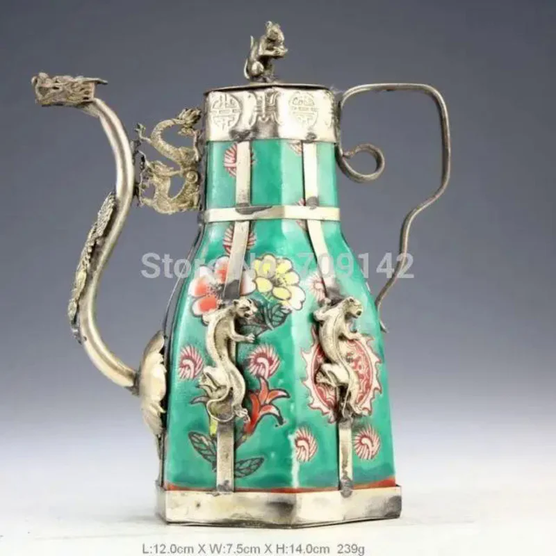 Decoration crafts art Miao Silver Oriental Vintage Handwork Porcelain Dragon Teapot Tibet Miao Antique Old Silver
Decoration crafts art Miao Silver Oriental Vintage Handwork Porcelain Dragon Teapot Tibet Miao Antique Old Silver