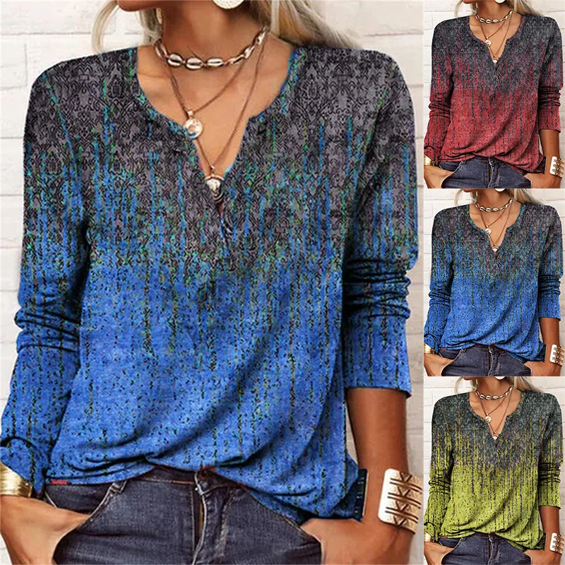 Women'S Autumn And Winter Loose Long Sleeve Print V-Neck T-Shirt Undercoat Fashion Casual Top Female & Lady Shirts
Women'S Autumn And Winter Loose Long Sleeve Print V-Neck T-Shirt Undercoat Fashion Casual Top Female & Lady Shirts