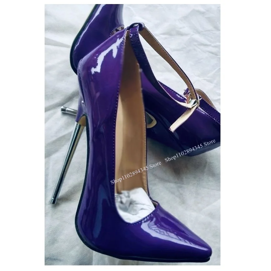 

Purple Patent Leather Slip On Pumps Thin High Heel Shallow Fashionable Sexy Cool Summer Big Size Woman Shoes Zapatillas Mujer