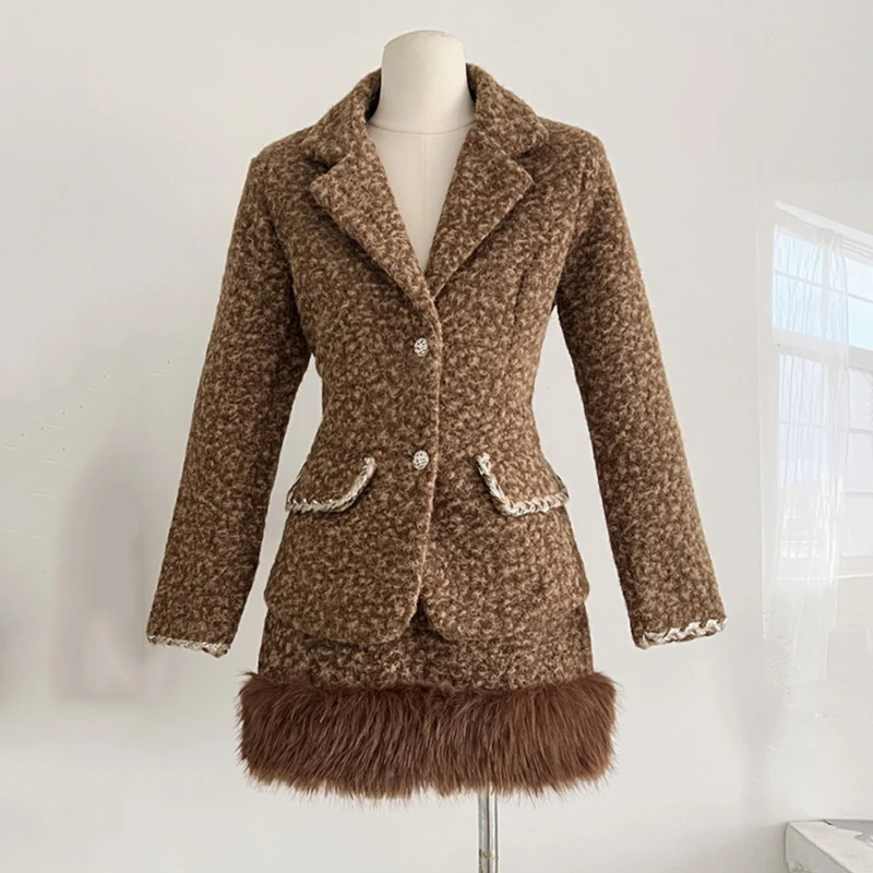 QOERLIN Two-Piece Women Outfits Notched Single-Breasted Long Sleeve Woolen Jacket with Shoulder Pad High Waist Fur Mini Skirts
QOERLIN Two-Piece Women Outfits Notched Single-Breasted Long Sleeve Woolen Jacket with Shoulder Pad High Waist Fur Mini Skirts